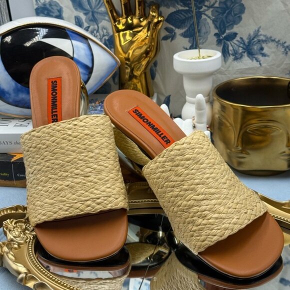 🆕 SIMONMILLER 🧿 NWOB Braided Raffia Moderno Sandals, Sculptural Heel Sz39 US 9 - Picture 5 of 14